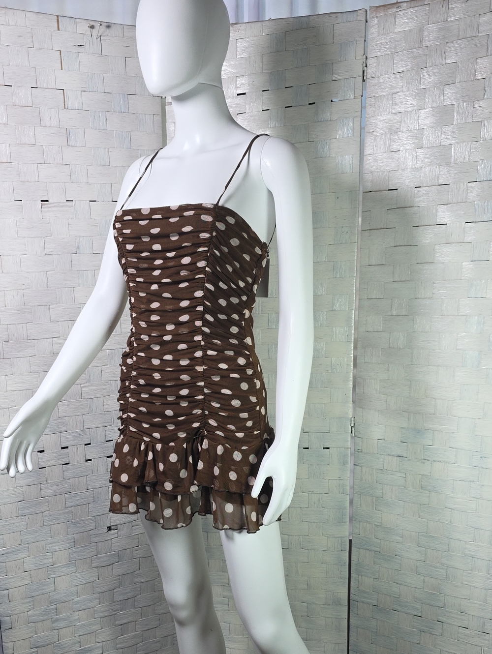 VIBE  Brown Polka Dot Ruffle Mini Dress